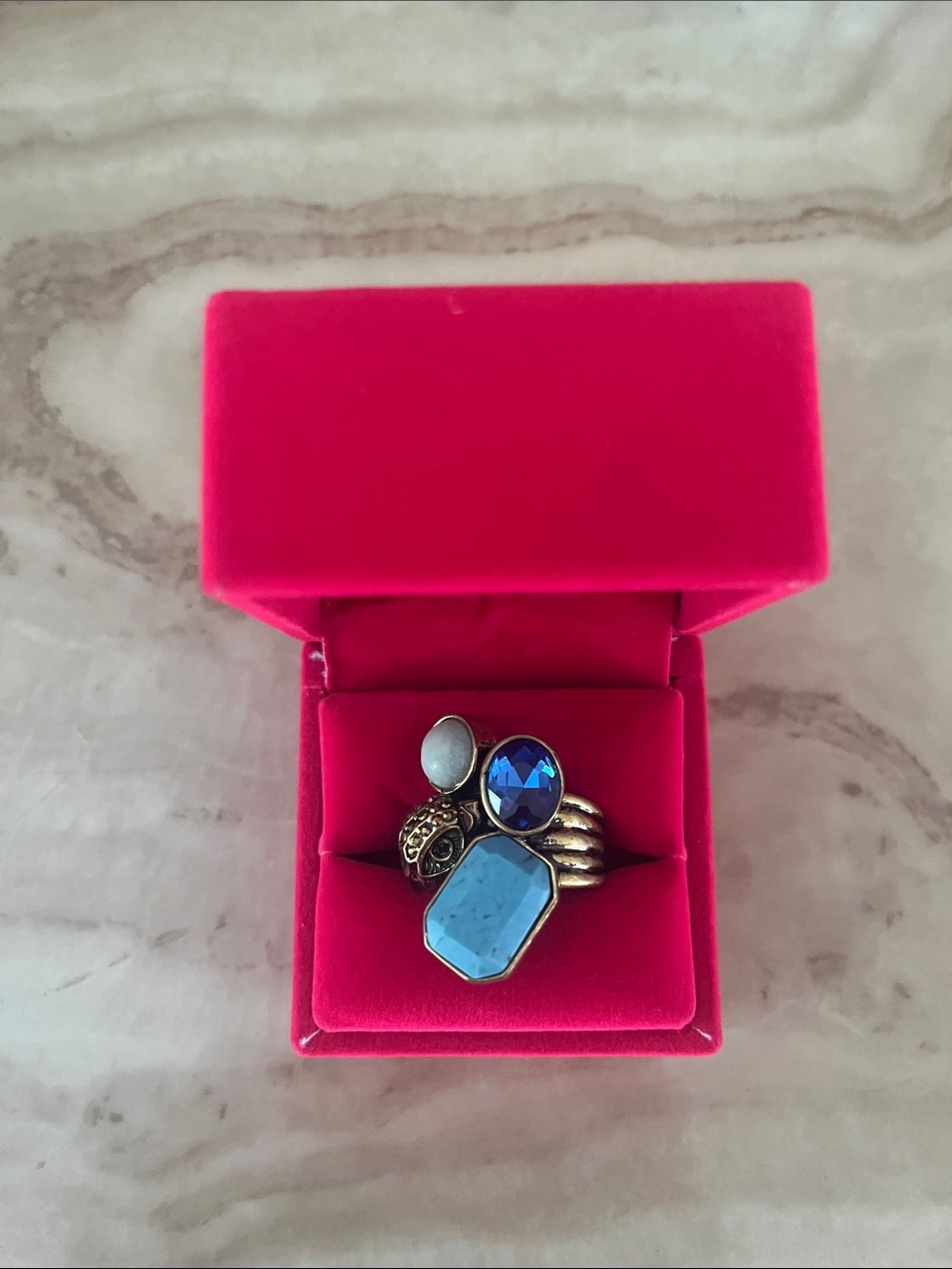 Kurt Geiger Gold-Tone Stackable Rings with Blue and Turquoise Stones